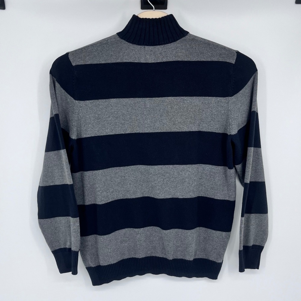Merona Quarter Zip Sweater Mens XL Black Gray Striped Preppy Academia Classic - Picture 2 of 10